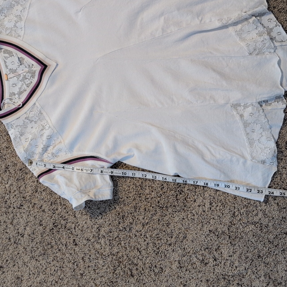 Free People Lace Trim White Top With Purple Black And Beige Sz XS - Picture 11 of 12